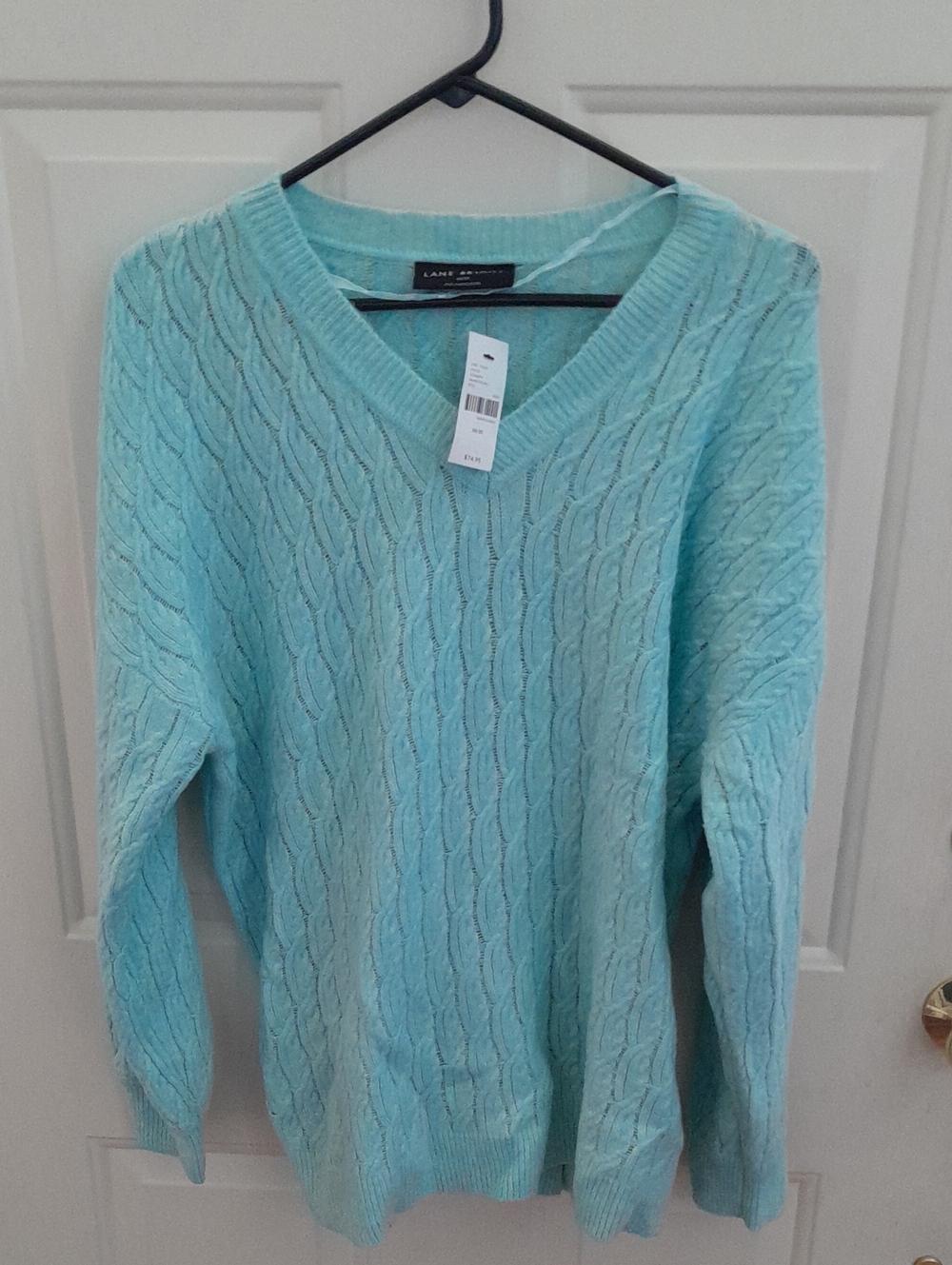 Lane Bryant Women's Light Aqua Cable Knit V-Neck Sweater